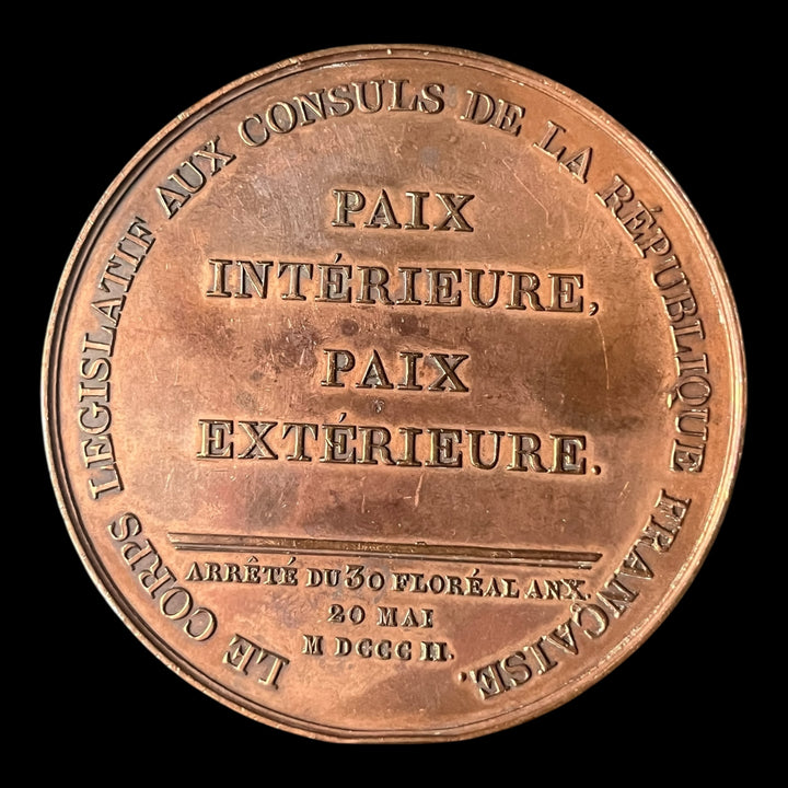 Medaille cuivre les 3 consuls 1802 paix intérieure paix extérieure