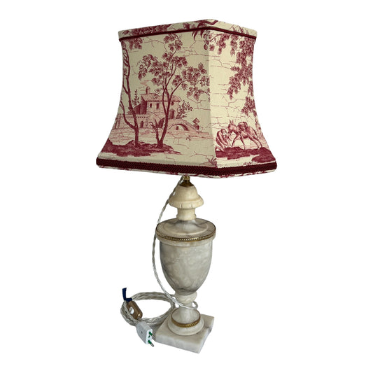 Marble lamp with a toile de Jouy lampshade, Pierre Frey