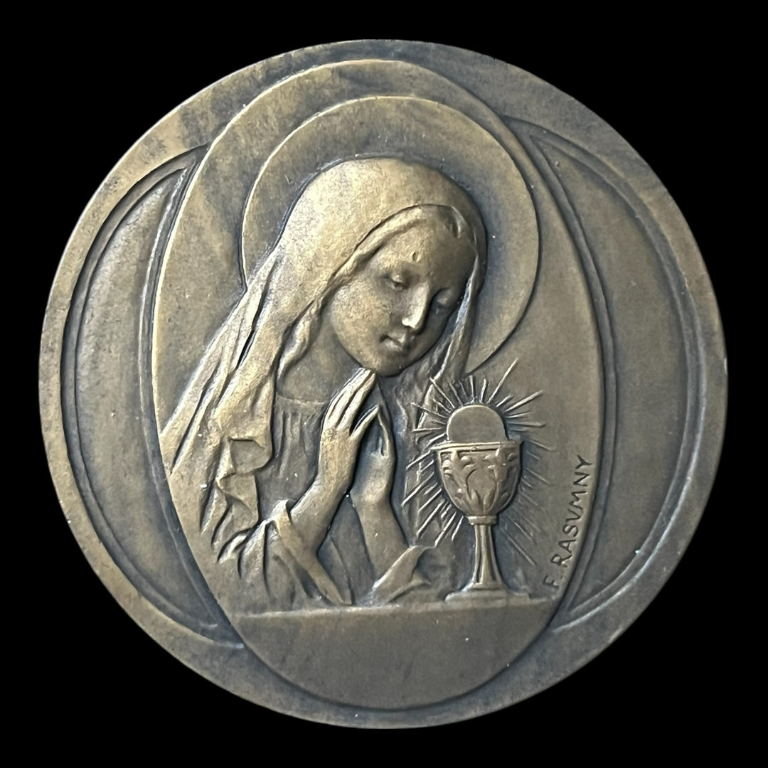 Medaille art déco première communion vierge par Rasumny
