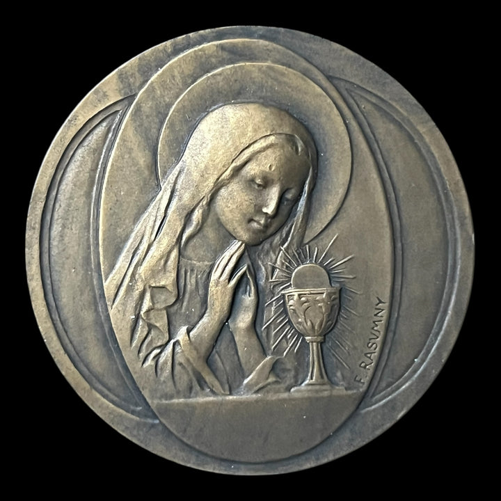 Medaille art déco première communion vierge par Rasumny