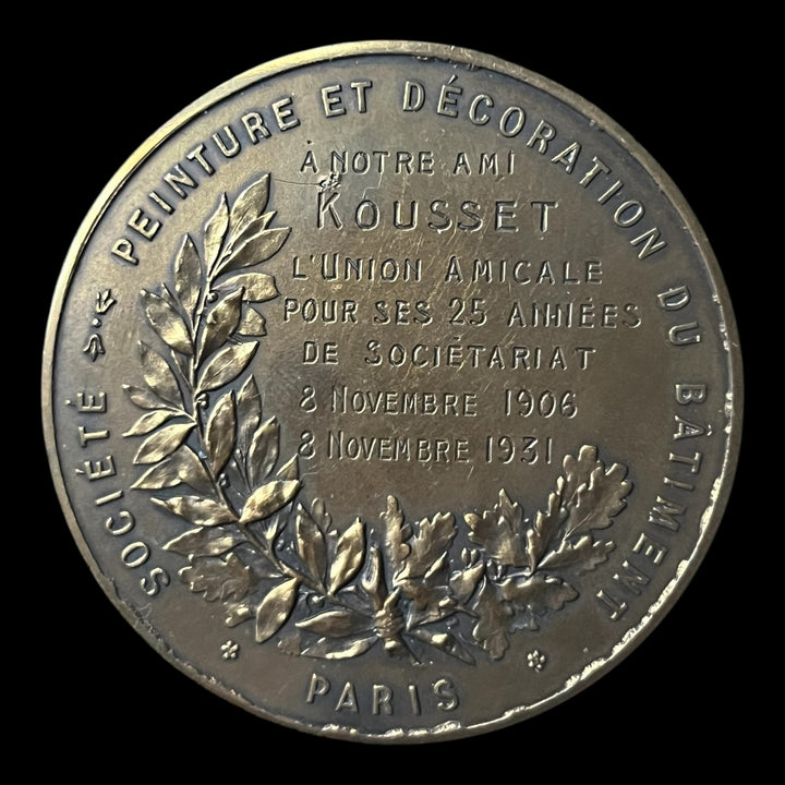 Medaille bronze société peinture et décoration du bâtiment Paris 1931