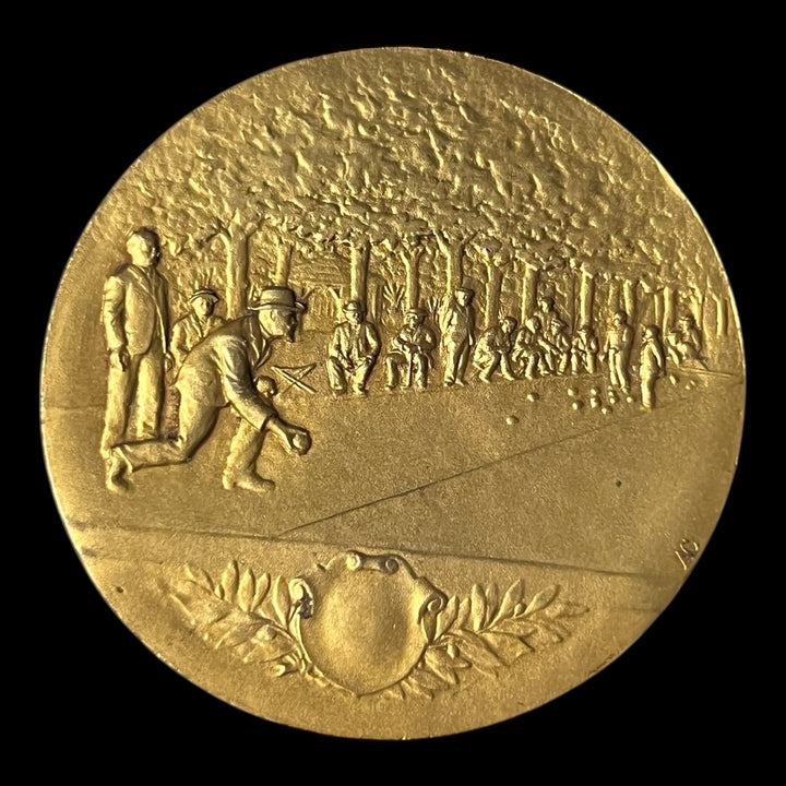 Medaille bronze doré art déco boule pétanque 1er prix