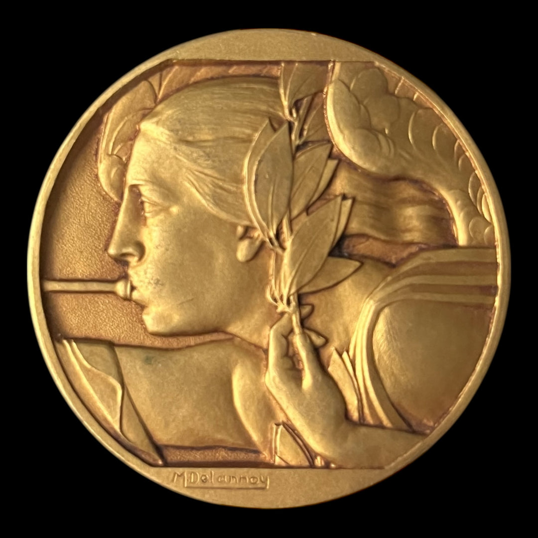 Medaille bronze doré art déco récompense par Delannoy