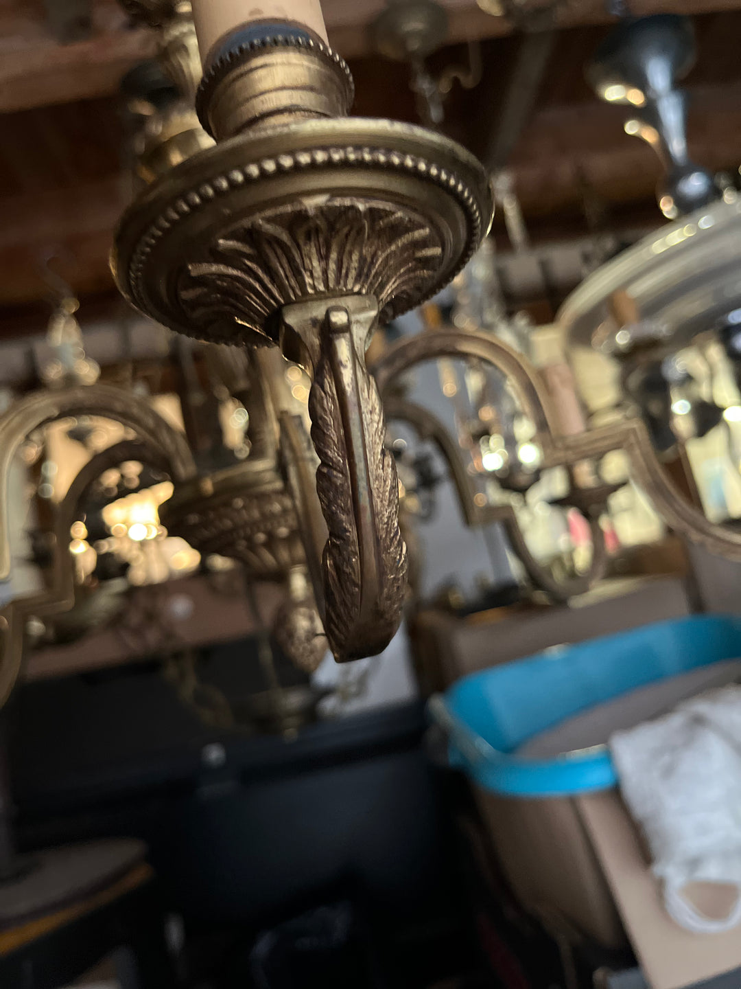 lustre en bronze massif doré 6 style louis XVI