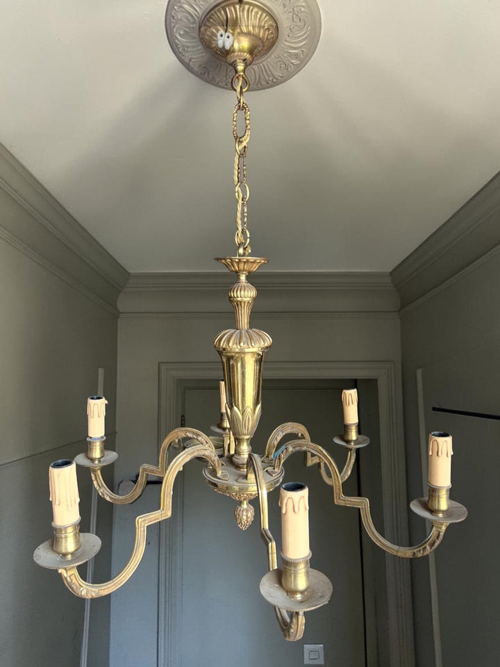 lustre en bronze massif doré 6 style louis XVI