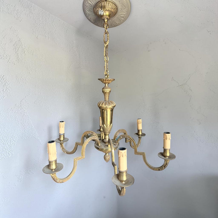 lustre en bronze massif doré 6 style louis XVI
