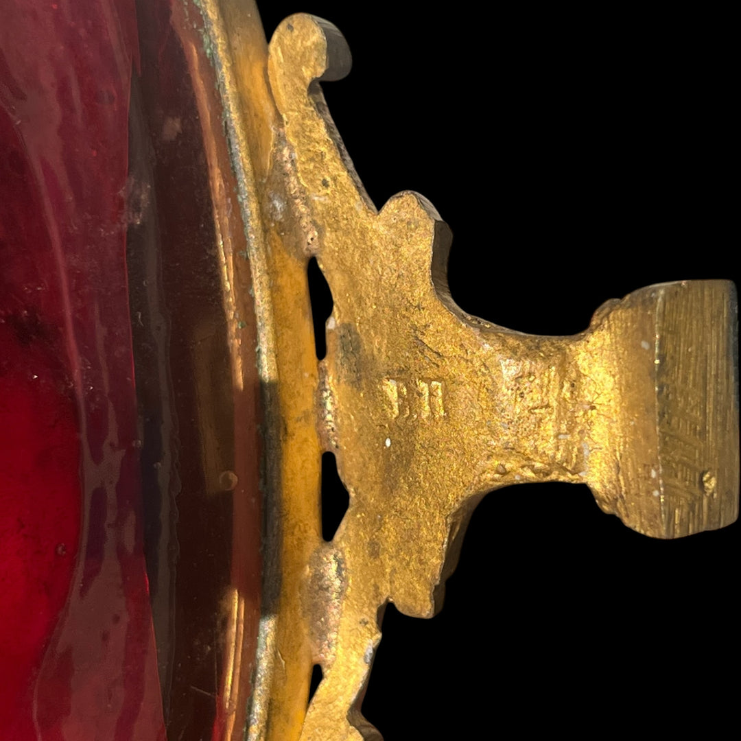 Gold enamelled grave glass planter and bronze frame