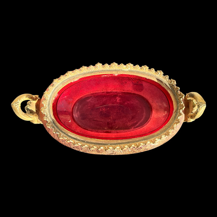 Gold enamelled grave glass planter and bronze frame