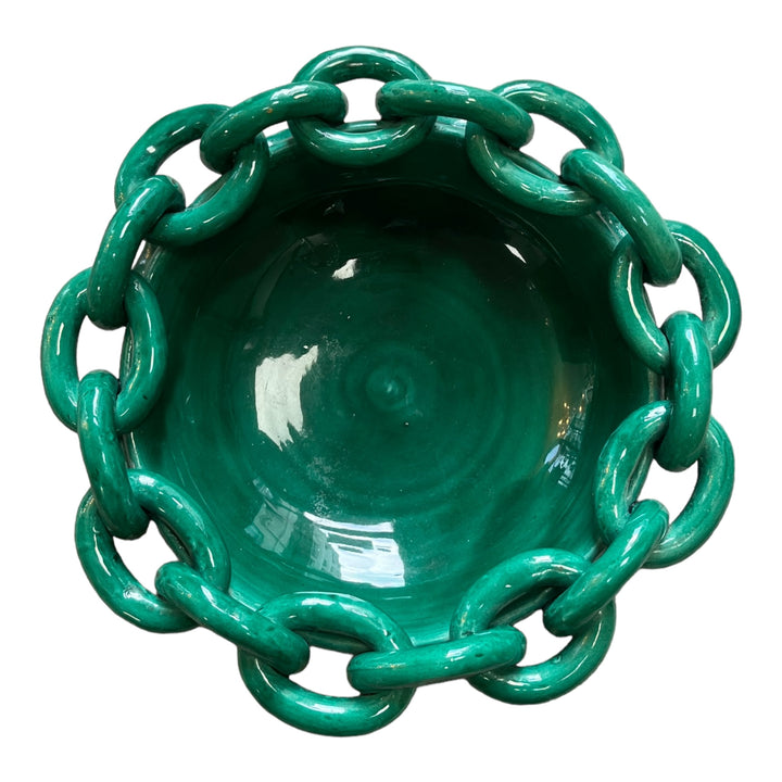 Corbeille à fruits aux anneaux vert malachite , Vallauris 1950