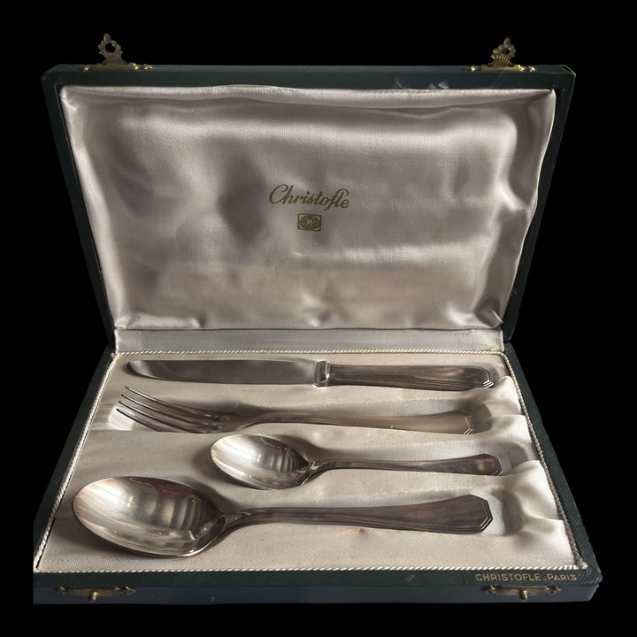 un couvert art déco enfant Christofle modele America dans son écrin