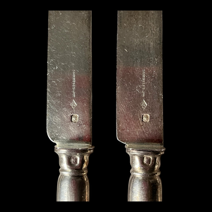 12 couteaux manche argent et lame acier ou argent de Queille monogrammés