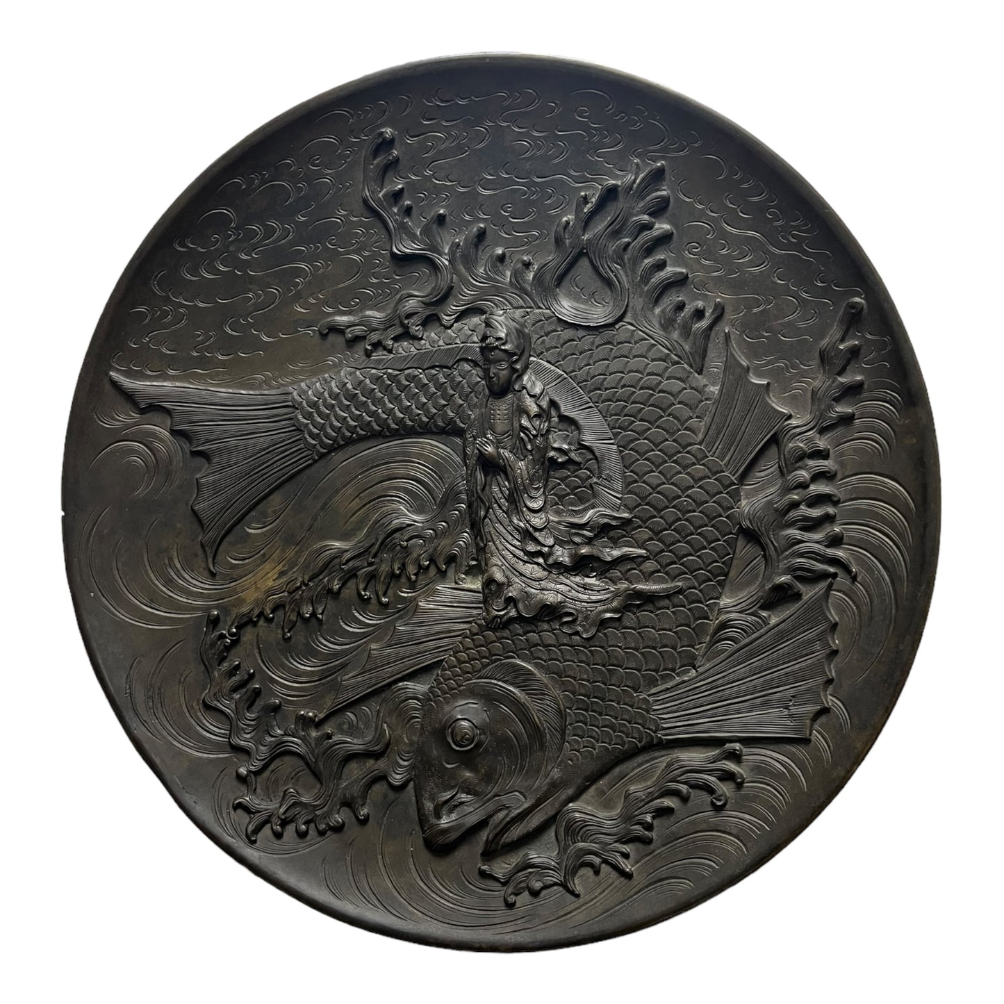 Plat bronze Déesse Kannon Japon époque Meiji