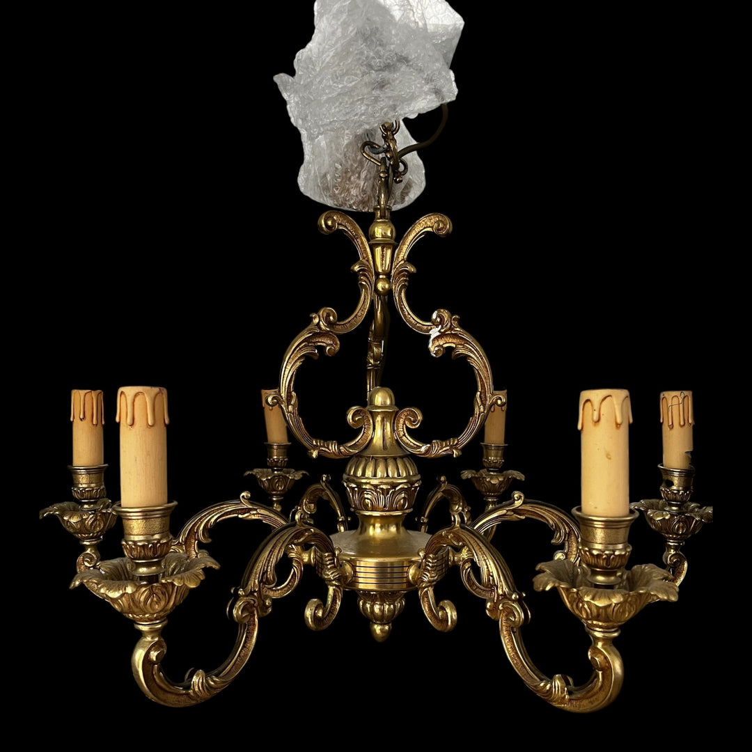 lustre en bronze massif doré 6 style louis XV rococo