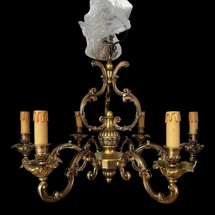 lustre en bronze massif doré 6 style louis XV rococo