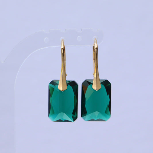 Boucles d'oreilles avec cristaux Swarovski, vert emeraude, argent doré, NOEMIE