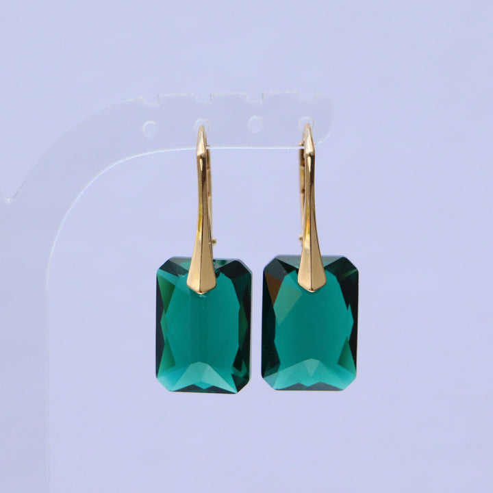 Boucles d'oreilles avec cristaux Swarovski, vert emeraude, argent doré, NOEMIE