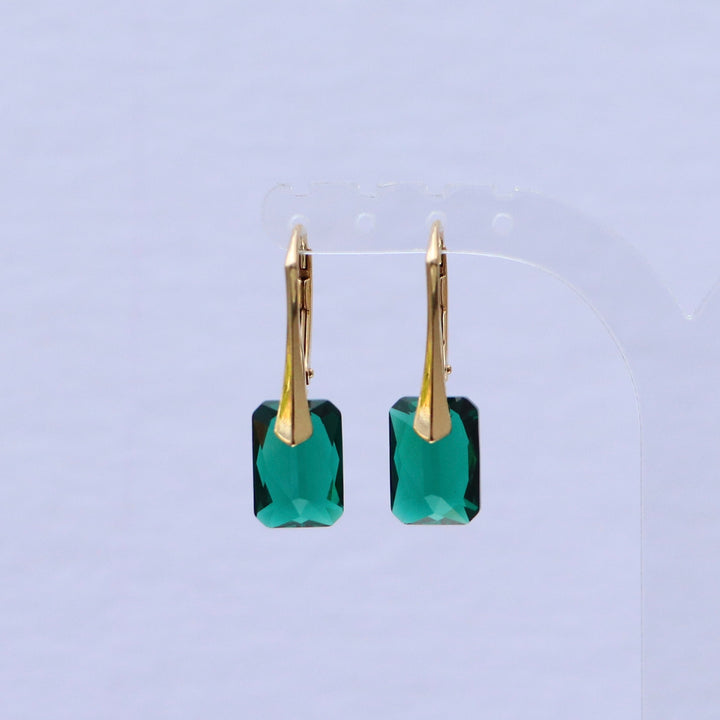 Boucles d'oreilles avec cristaux Swarovski, vert emeraude, argent doré, NOEMIE