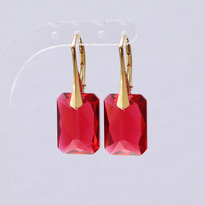 Boucles d'oreilles avec cristaux Swarovski, rouge framboise, argent doré, NOEMIE