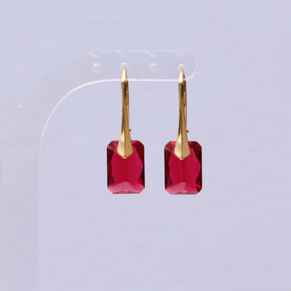 Boucles d'oreilles avec cristaux Swarovski, rouge framboise, argent doré, NOEMIE