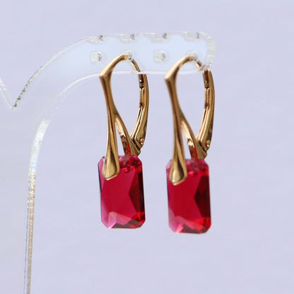 Earrings with Swarovski crystals, raspberry red, gold-plated silver, NOEMIE