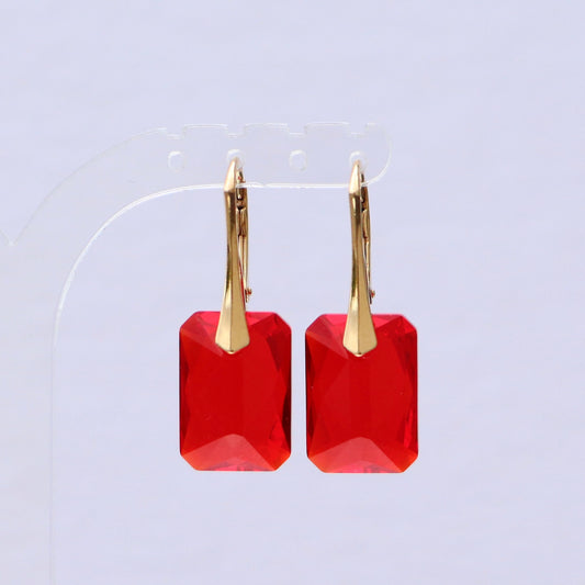 Boucles d'oreilles avec cristaux Swarovski, rouge vive, argent doré, NOEMIE