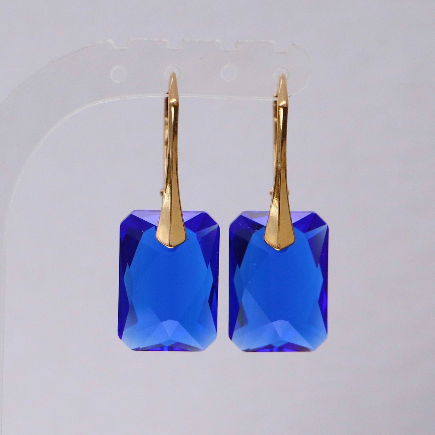 Boucles d'oreilles avec cristaux Swarovski, bleu, argent doré, NOEMIE
