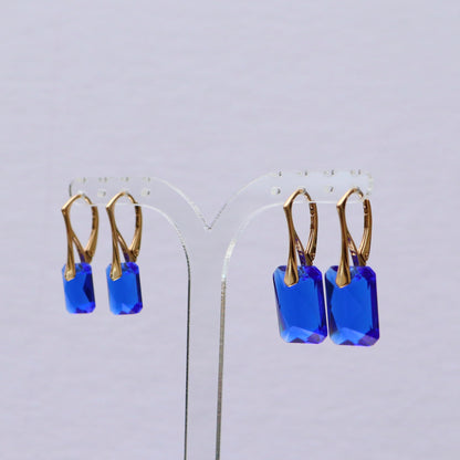 Boucles d'oreilles avec cristaux Swarovski, bleu, argent doré, NOEMIE