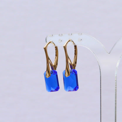 Boucles d'oreilles avec cristaux Swarovski, bleu, argent doré, NOEMIE