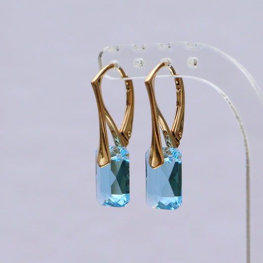 Boucles d'oreilles avec cristaux Swarovski, bleu aquamarine, argent doré, NOEMIE