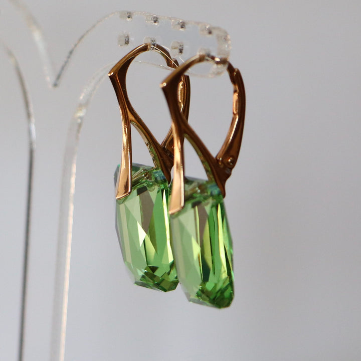 Boucles d'oreilles avec cristaux Swarovski, vert olive, argent doré, NOEMIE