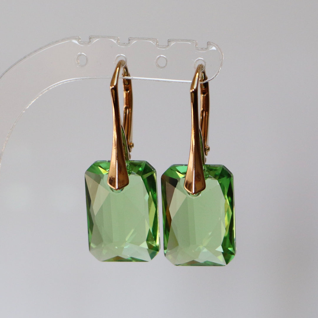 Boucles d'oreilles avec cristaux Swarovski, vert olive, argent doré, NOEMIE