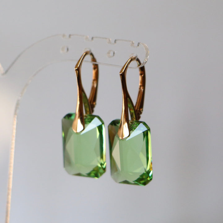 Boucles d'oreilles avec cristaux Swarovski, vert olive, argent doré, NOEMIE