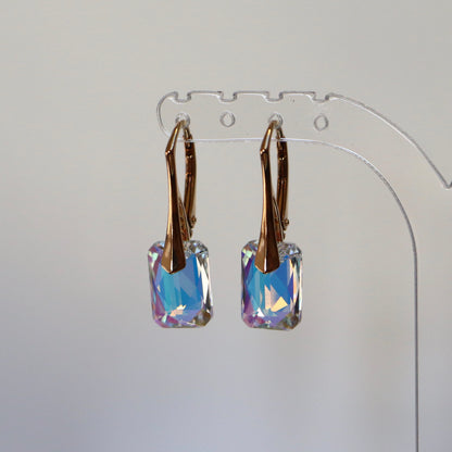 Boucles d'oreilles avec cristaux Swarovski, cristal AB, argent doré, NOEMIE