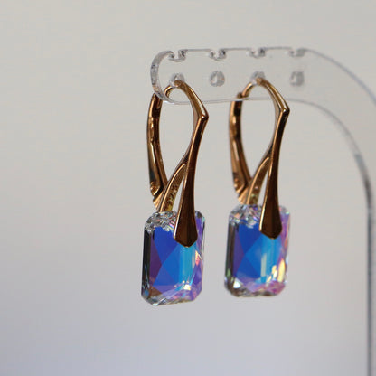 Earrings with Swarovski crystals, AB crystal, gold-plated silver, NOEMIE