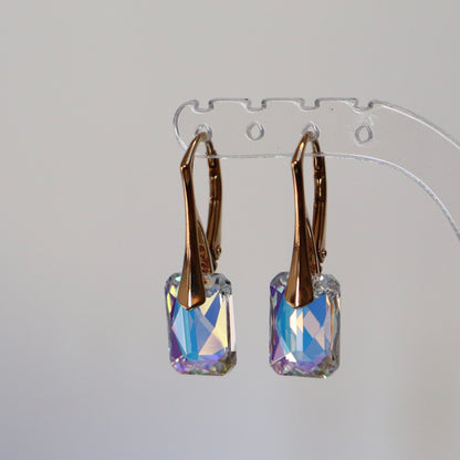 Boucles d'oreilles avec cristaux Swarovski, cristal AB, argent doré, NOEMIE