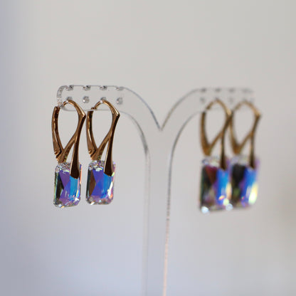 Earrings with Swarovski crystals, AB crystal, gold-plated silver, NOEMIE