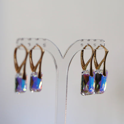 Earrings with Swarovski crystals, AB crystal, gold-plated silver, NOEMIE