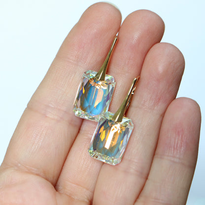 Earrings with Swarovski crystals, AB crystal, gold-plated silver, NOEMIE