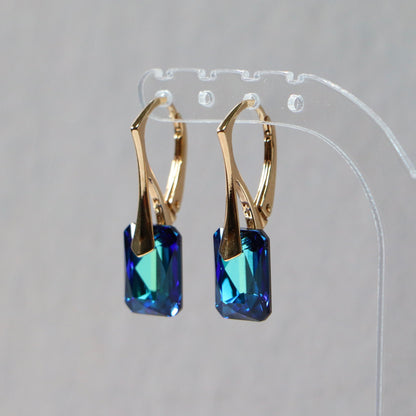 Boucles d'oreilles avec cristaux Swarovski,"Bermuda blue", argent doré, NOEMIE