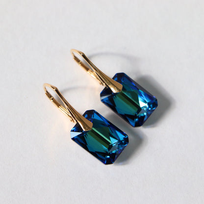 Boucles d'oreilles avec cristaux Swarovski,"Bermuda blue", argent doré, NOEMIE