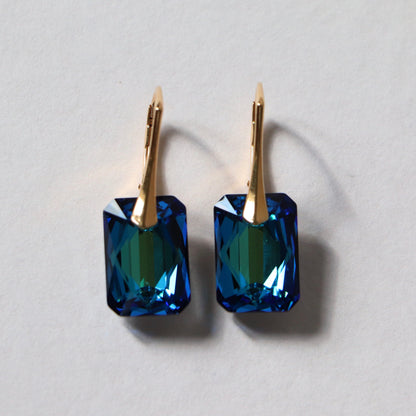 Boucles d'oreilles avec cristaux Swarovski,"Bermuda blue", argent doré, NOEMIE