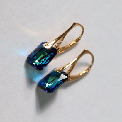 Ohrringe mit Swarovski -Kristallen, "Bermuda blau", goldenes Silber, noemie