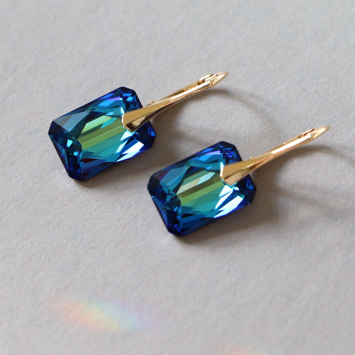 Earrings with Swarovski crystals, "Bermuda blue", gold-plated silver, NOEMIE