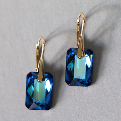 Ohrringe mit Swarovski -Kristallen, "Bermuda blau", goldenes Silber, noemie