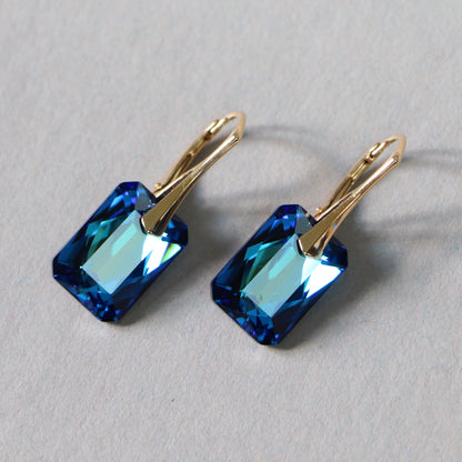 Boucles d'oreilles avec cristaux Swarovski,"Bermuda blue", argent doré, NOEMIE