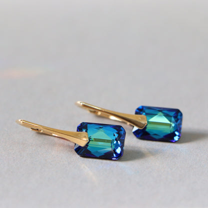 Earrings with Swarovski crystals, "Bermuda blue", gold-plated silver, NOEMIE