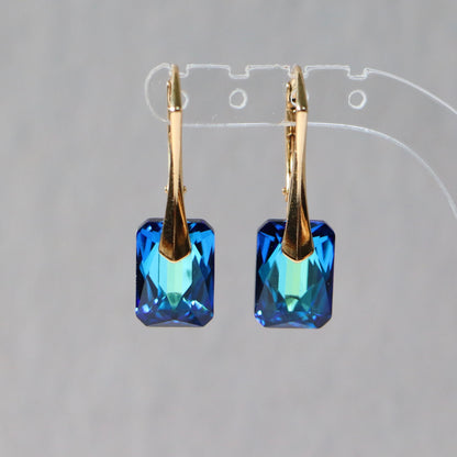 Boucles d'oreilles avec cristaux Swarovski,"Bermuda blue", argent doré, NOEMIE