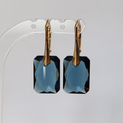 Boucles d'oreilles avec cristaux Swarovski, bleu montana, argent doré, NOEMIE