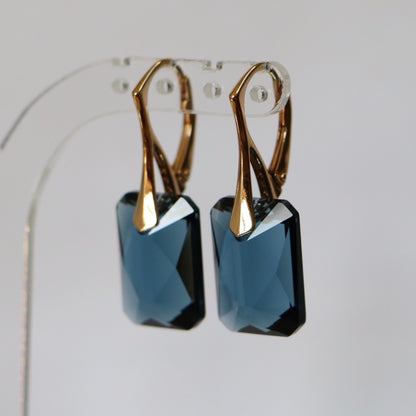 Earrings with Swarovski crystals, montana blue, gold-plated silver, NOEMIE