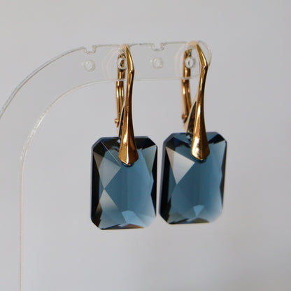 Earrings with Swarovski crystals, montana blue, gold-plated silver, NOEMIE